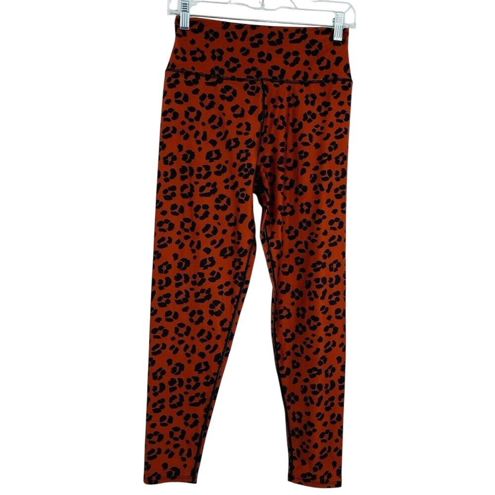 Sage Collective Leggings Womens Medium Orange Black Leopard High Rise Activewear